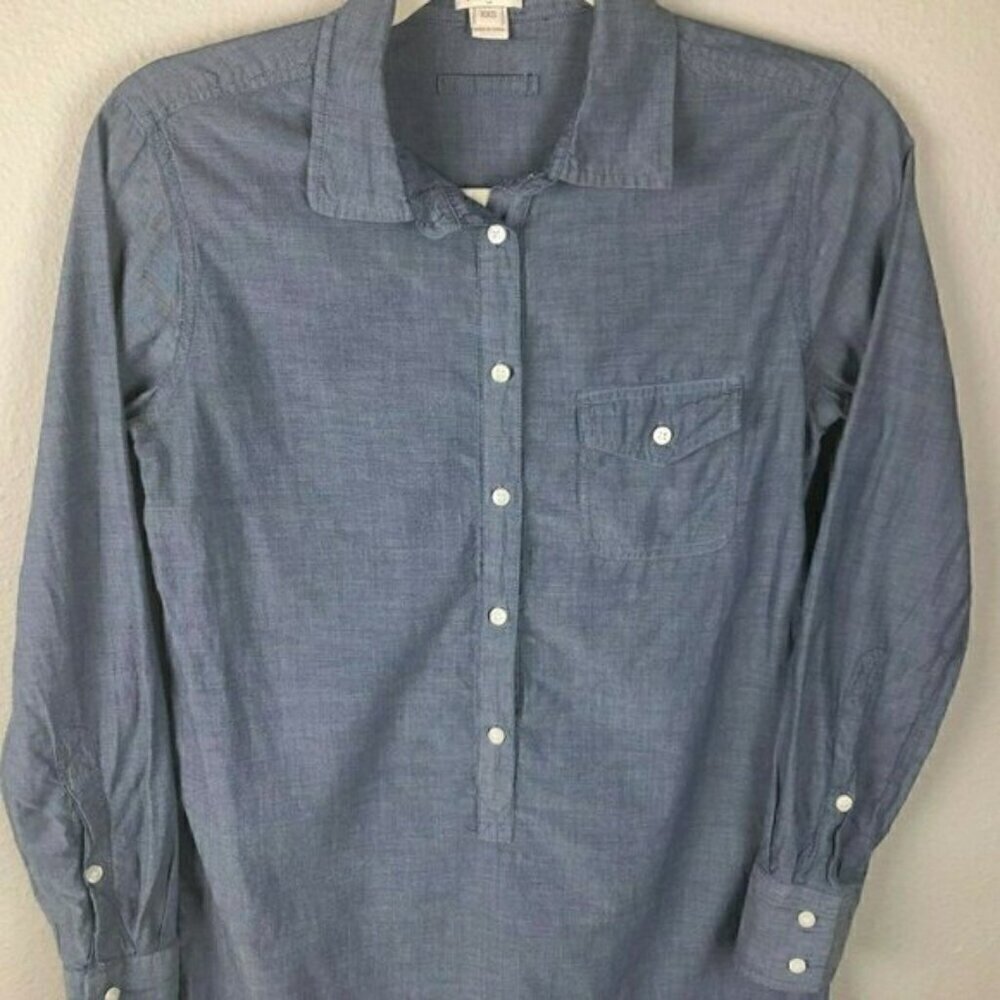 J. CREW Lightweight Blue Denim Long Sleeve Tunic Top Women's size XXS